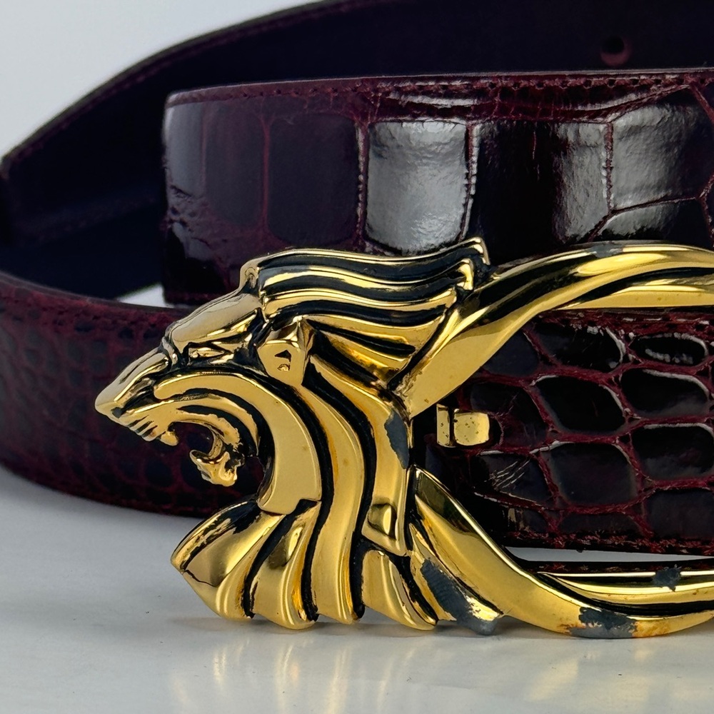 VTG Rick Cameron Genuine Alligator Belt + Lion 925 Silver 48g Buckle + 24k Gold